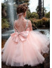 Pink Lace Tulle Beaded V Back Flower Girl Dress Pink Lace Tulle Beaded V Back Flower Girl Dress